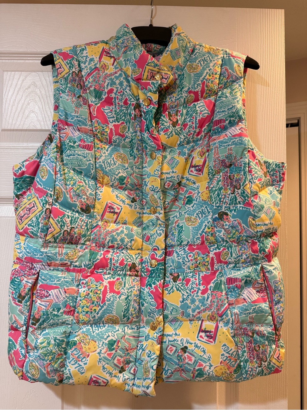 Lilly Pulitzer Multi-Color Quilted Puffer Vest in Teal, Yellow & Pink